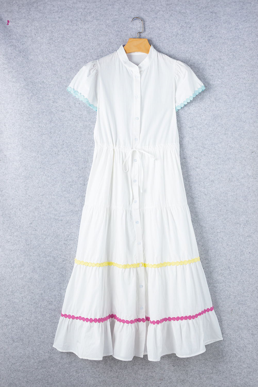 White Colorblock Rickrack Trim Dress