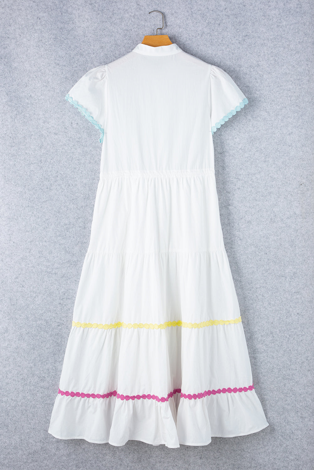 White Colorblock Rickrack Trim Dress