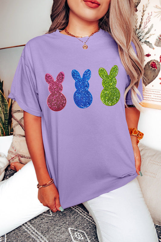 Purple Easter Shiny Bunny Crewneck Tee
