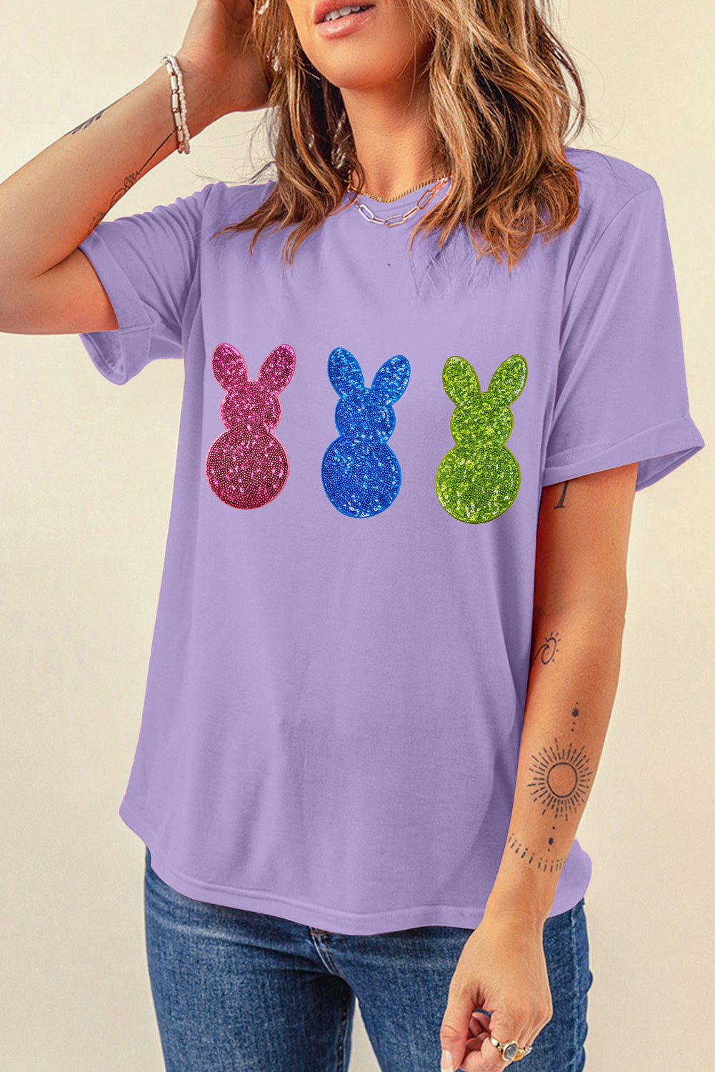 Purple Easter Shiny Bunny Crewneck Tee