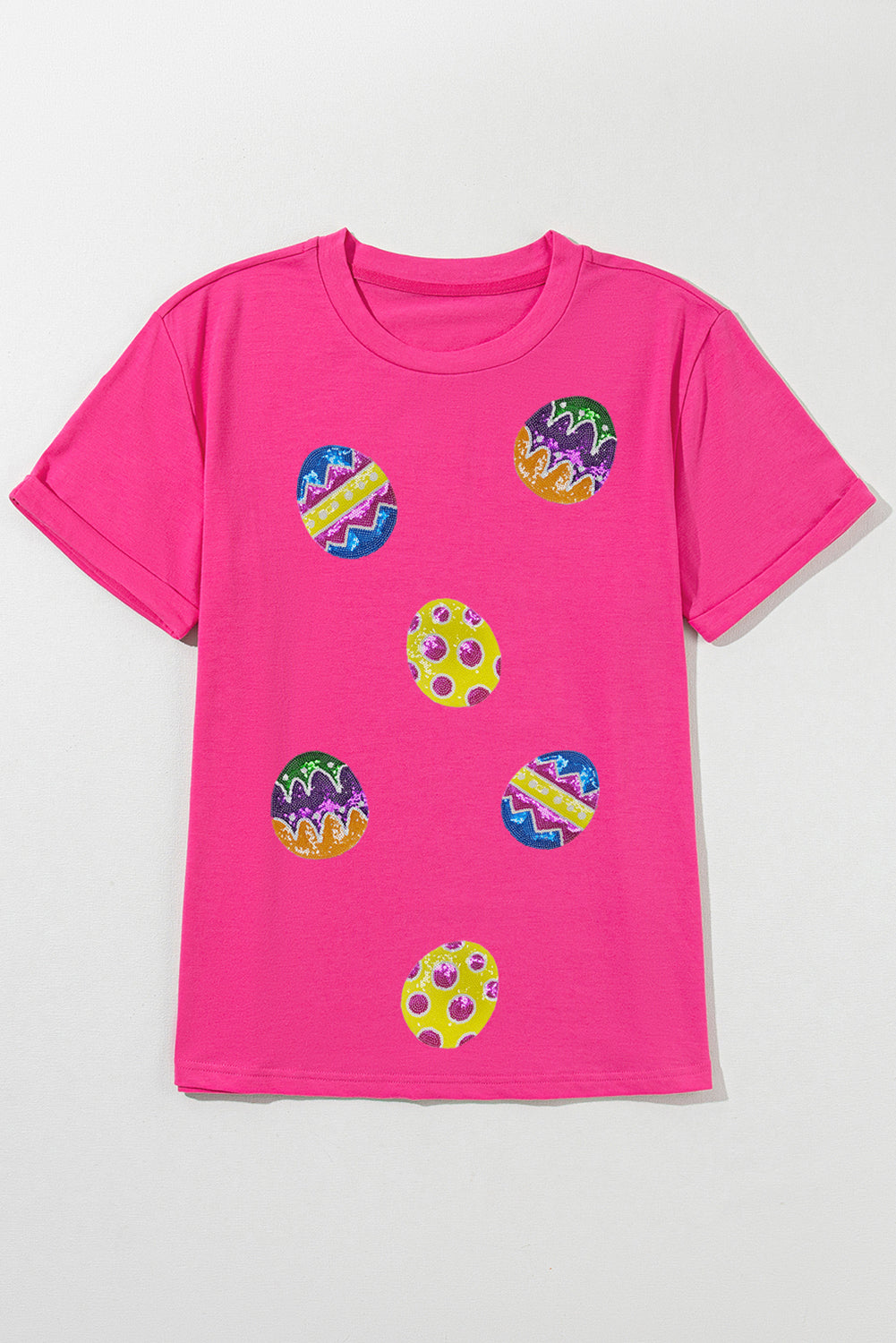 Pink Sequin Easter Eggs Crewneck Tee