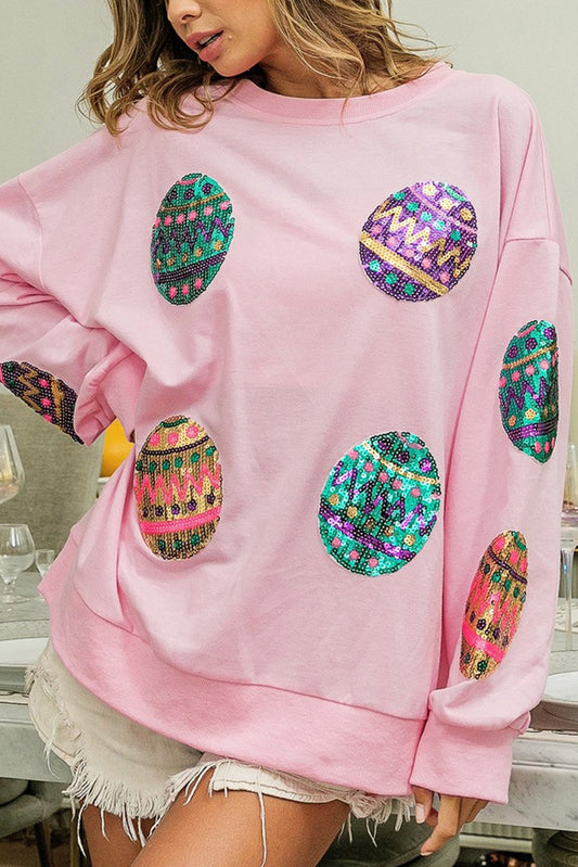 Light Pink Sequined Easter Egg Oversized Sweatshirt