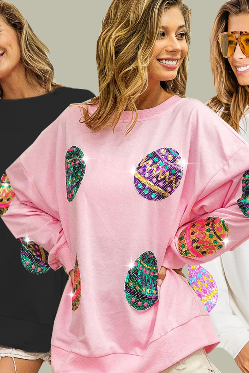 Light Pink Sequined Easter Egg Oversized Sweatshirt