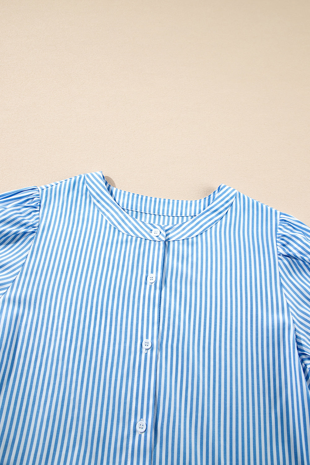 Blue Stripe Short Sleeve Tiered Scallop Long Dress