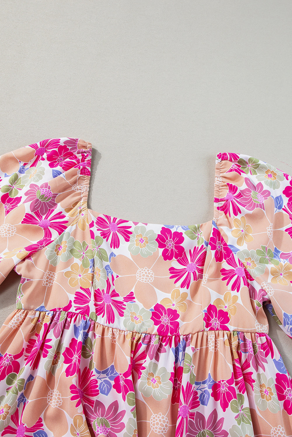 Summer Floral Square Neck Puff Sleeve Babydoll Dress