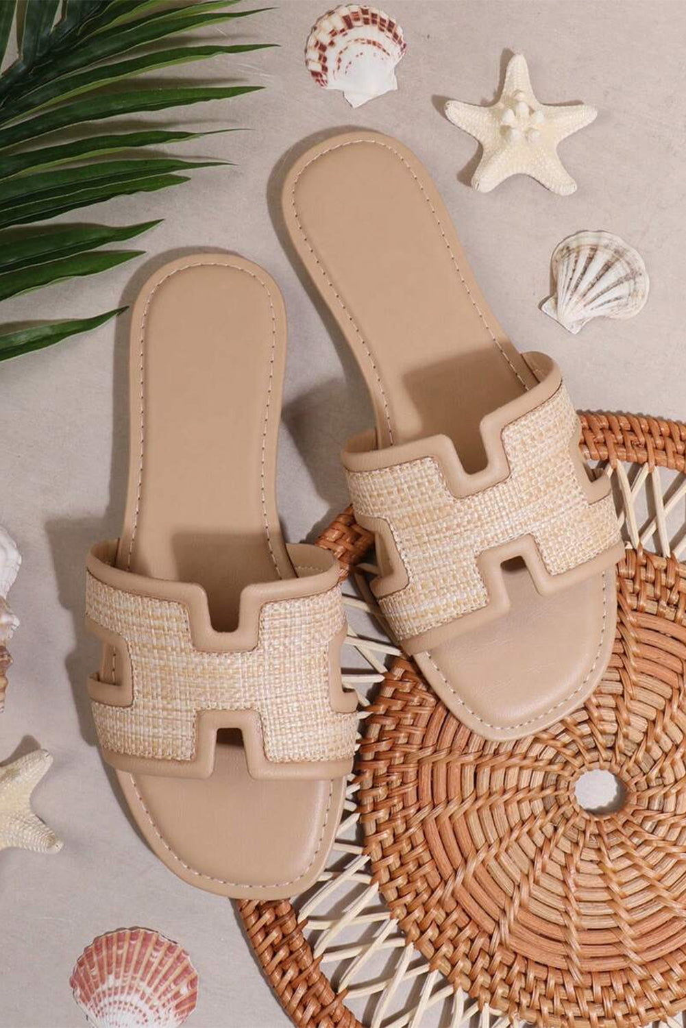 Natural Faux Raffia Open Toe Sandals