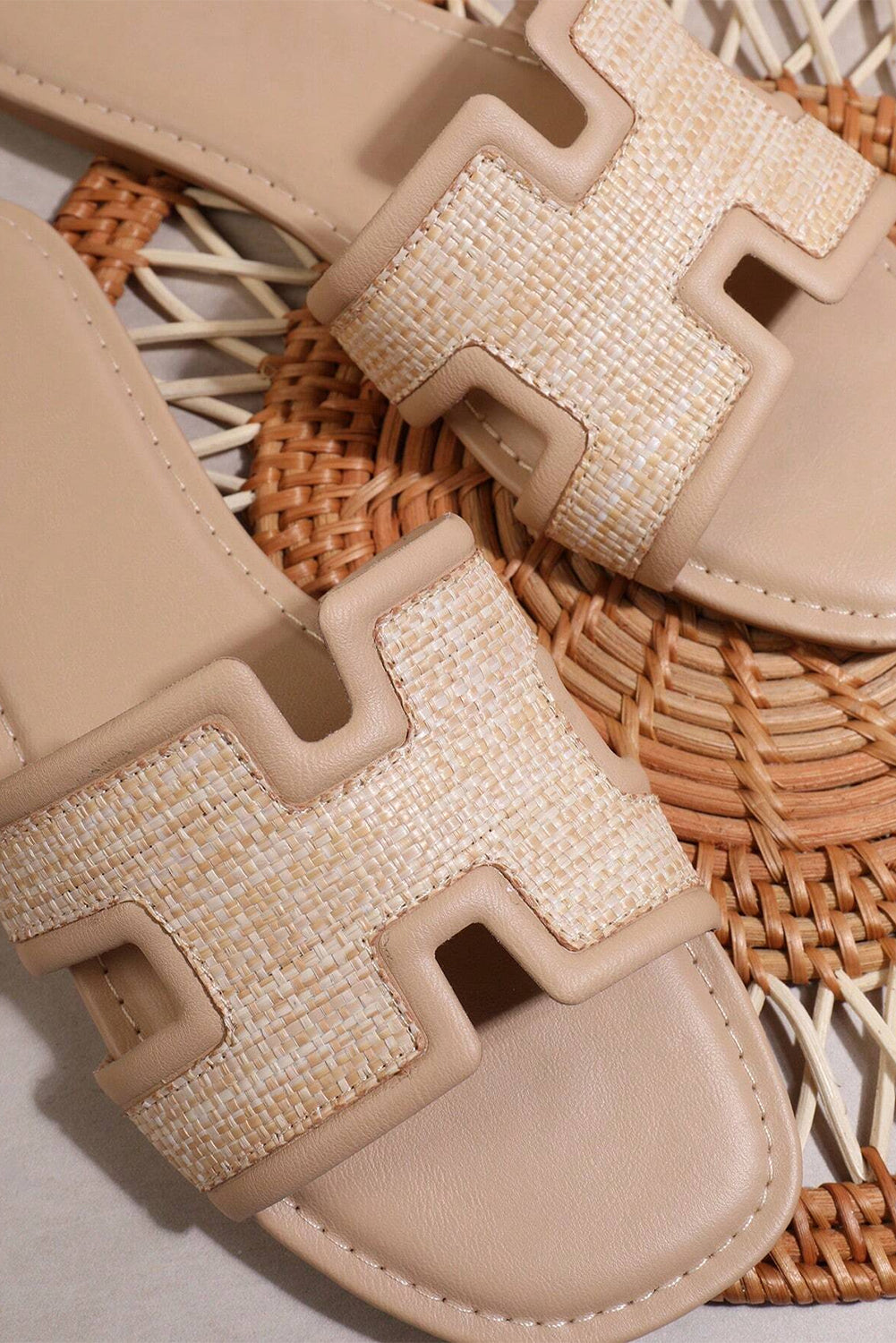 Natural Faux Raffia Open Toe Sandals