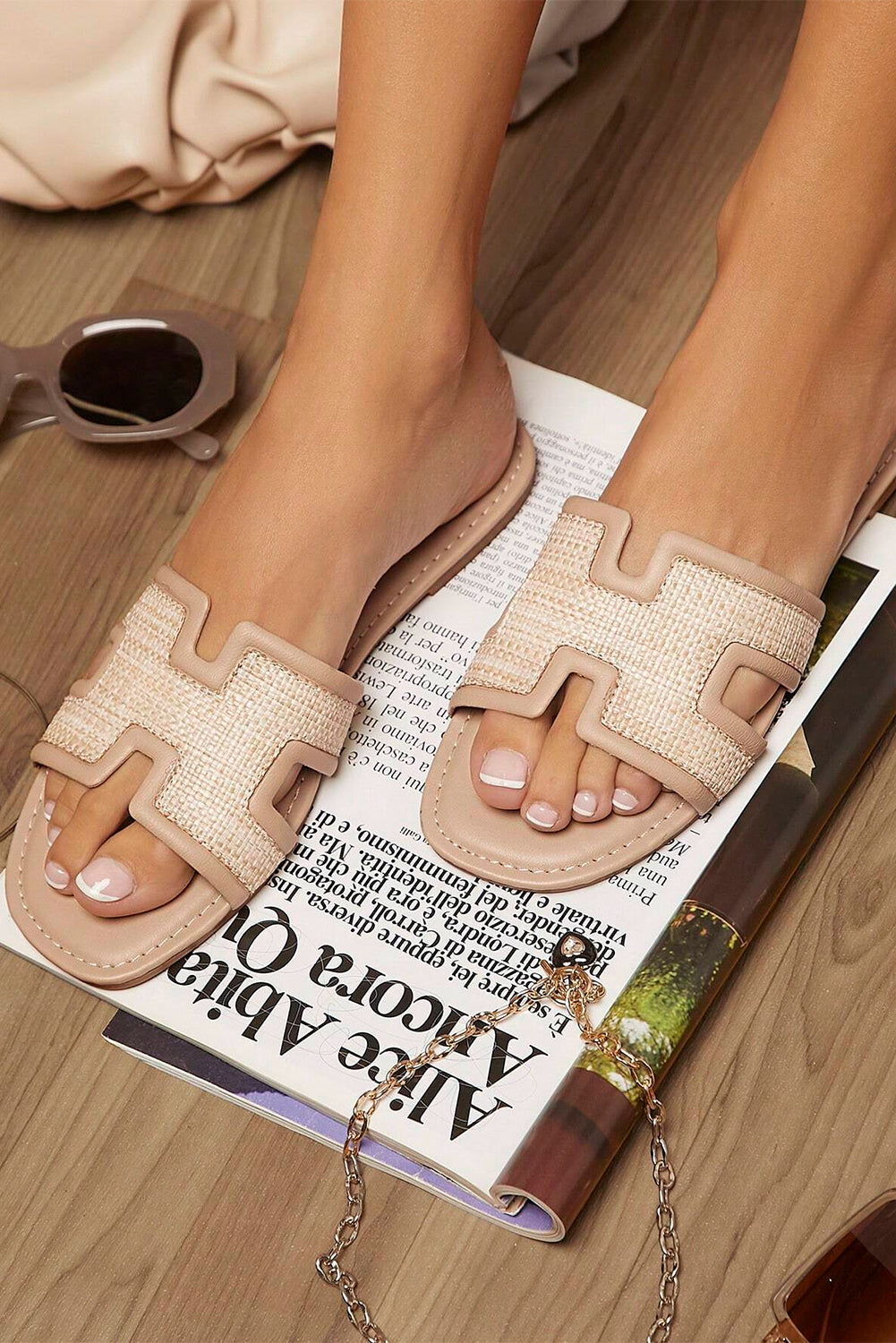 Natural Faux Raffia Open Toe Sandals