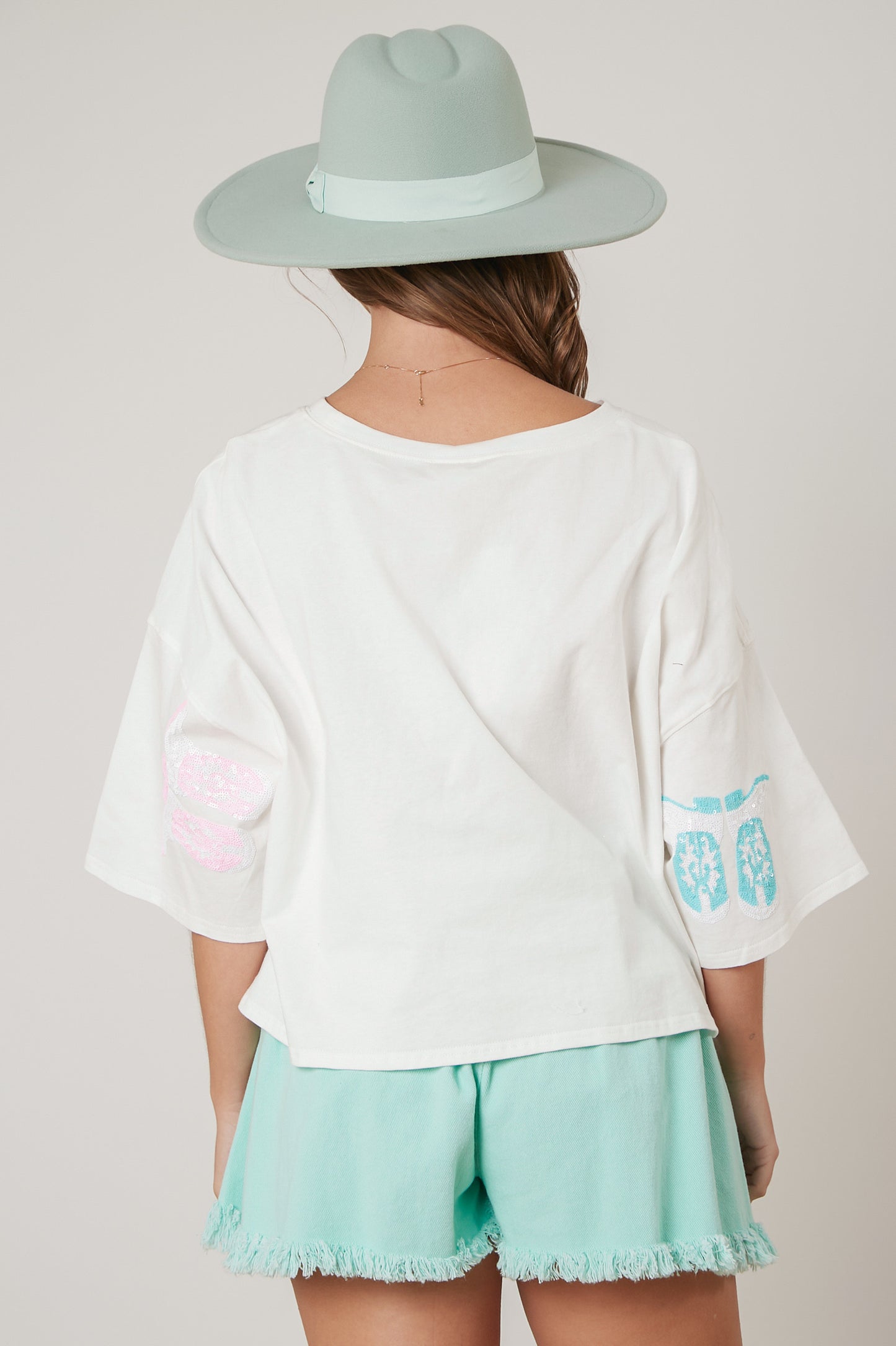 White Cowgirl Boots Sequin Tee