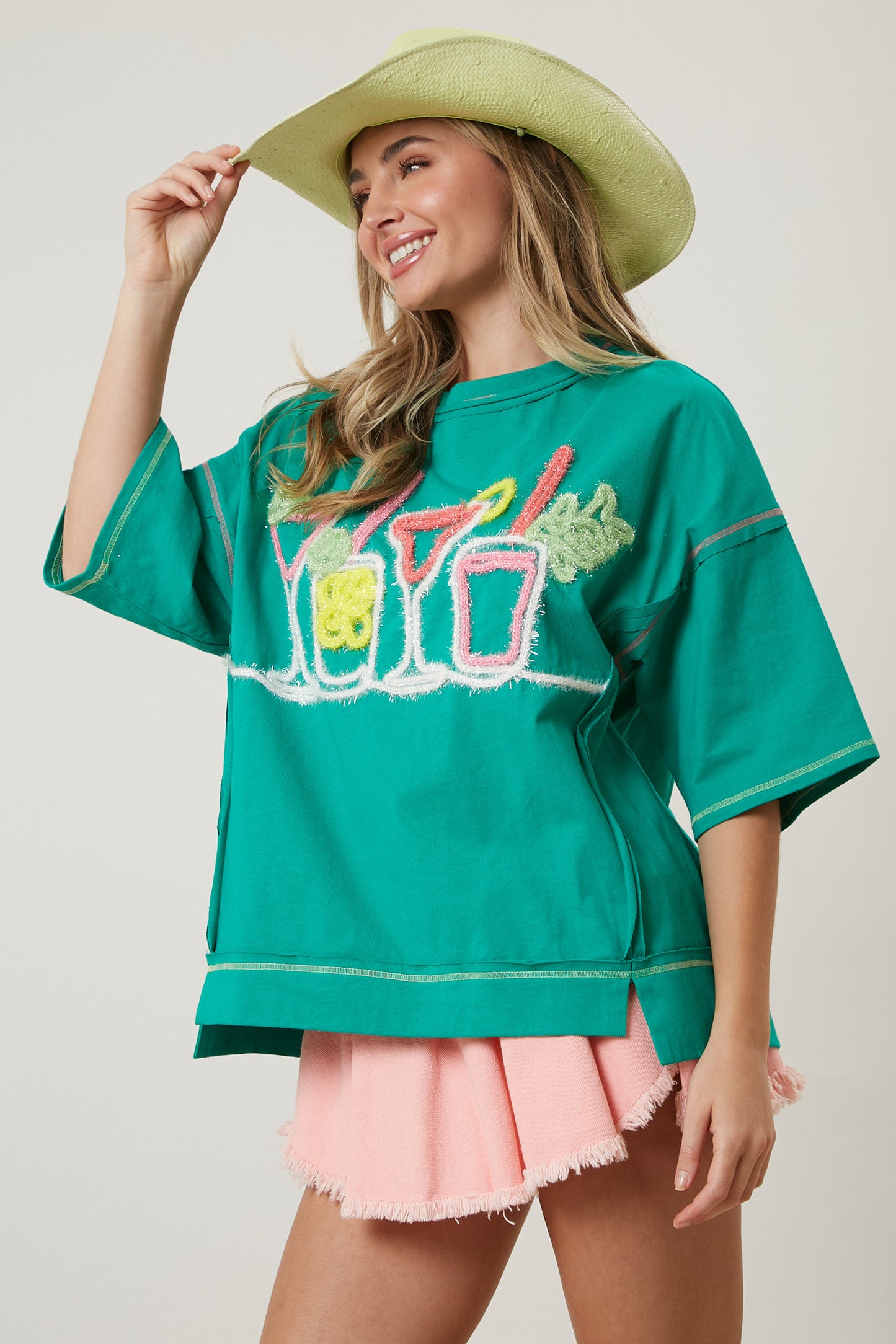 Green Drinks Tinsel Embroidery Tee