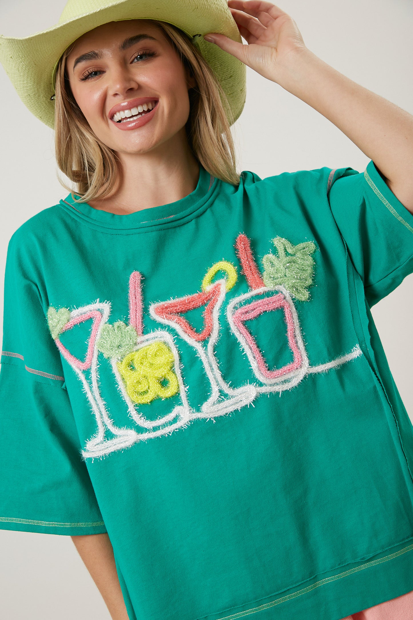 Green Drinks Tinsel Embroidery Tee