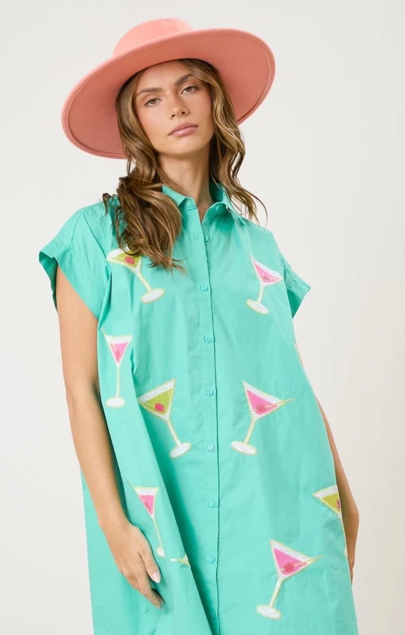 Mint Sequin Martini Shirt Dress