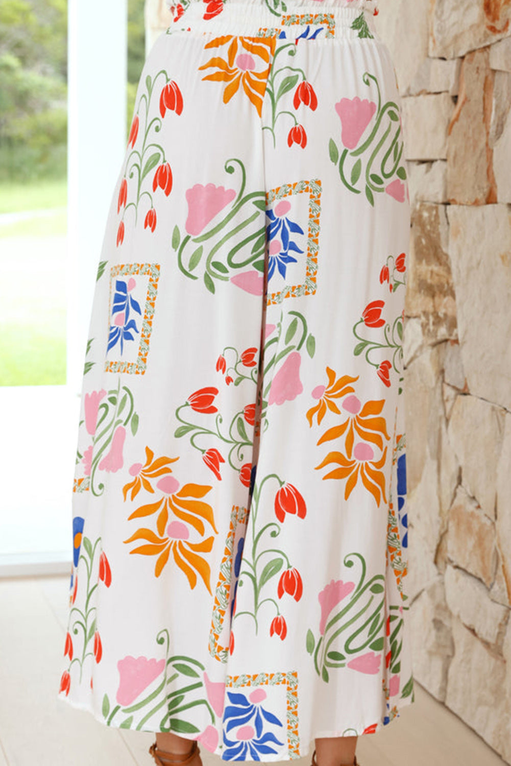 White Colorful Printed Square Neck Tank and Pants Set