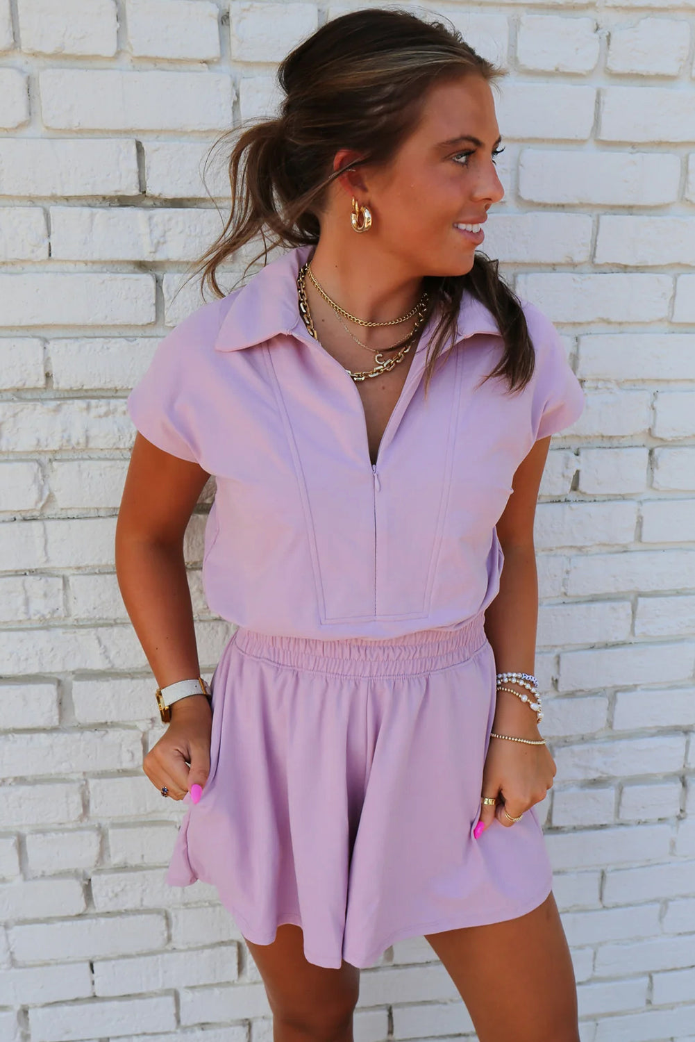 Light purple zipper romper