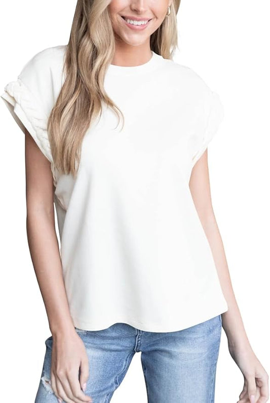 White Braided Sleeve Sleeveless Top