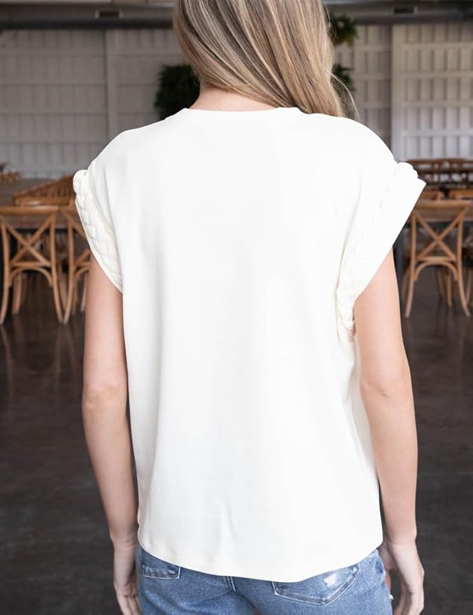White Braided Sleeve Sleeveless Top