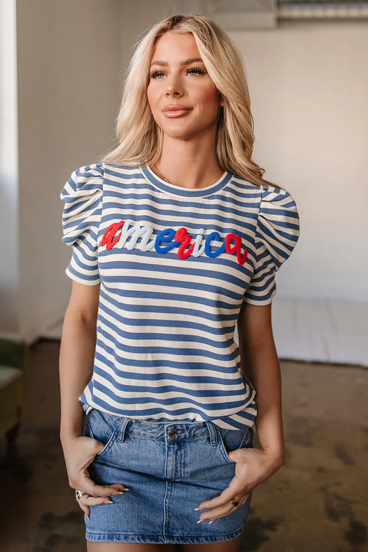 Blue Striped America Top