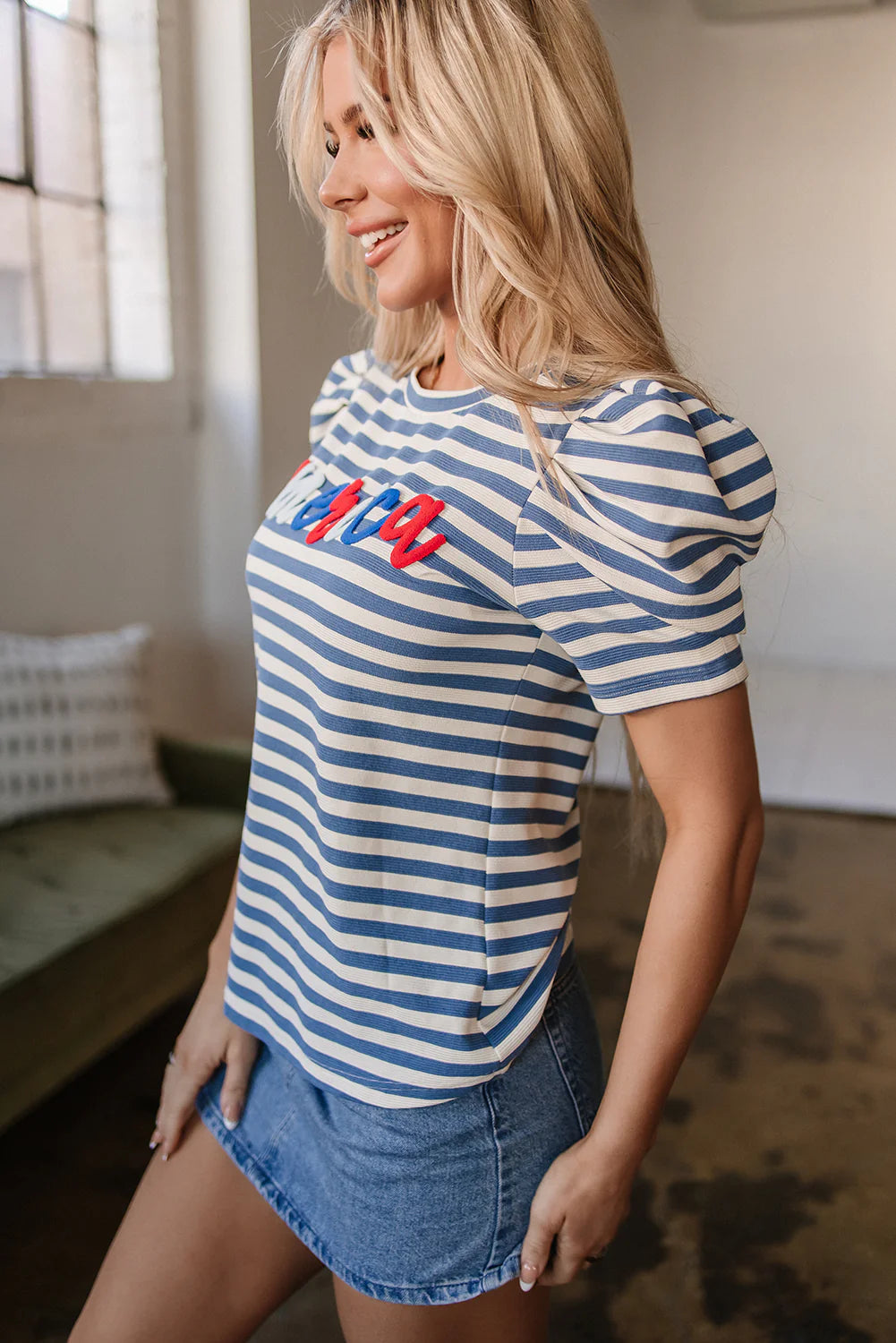 Blue Striped America Top