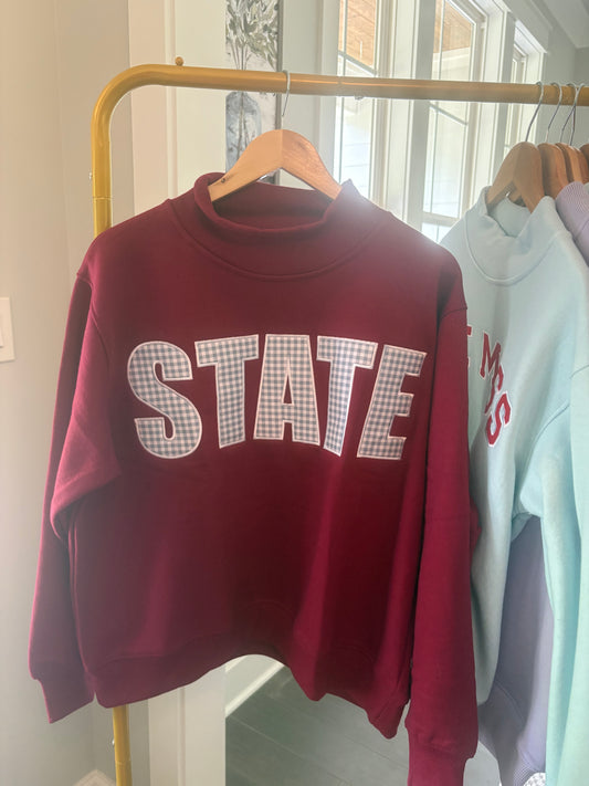 In stock Maroon STATE Mockneck