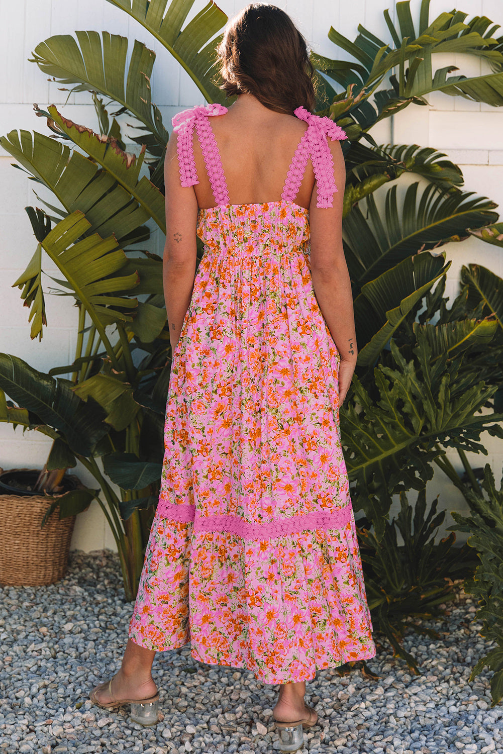 Rose Floral Lace Tied Strap Maxi Dress