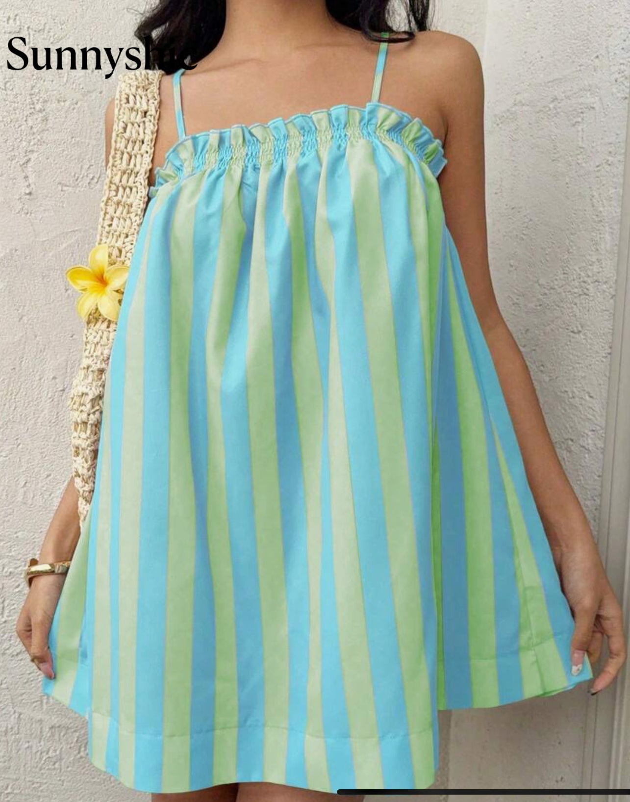 Lime Teal Striped Short Dress