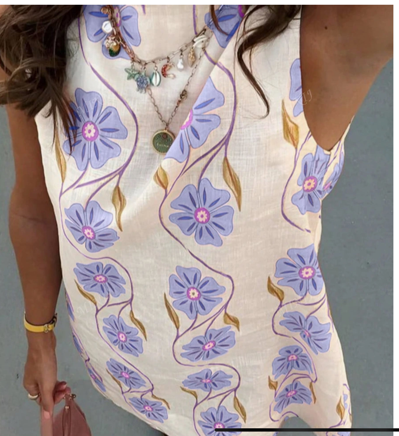 Purple Floral Print A-Line Dress