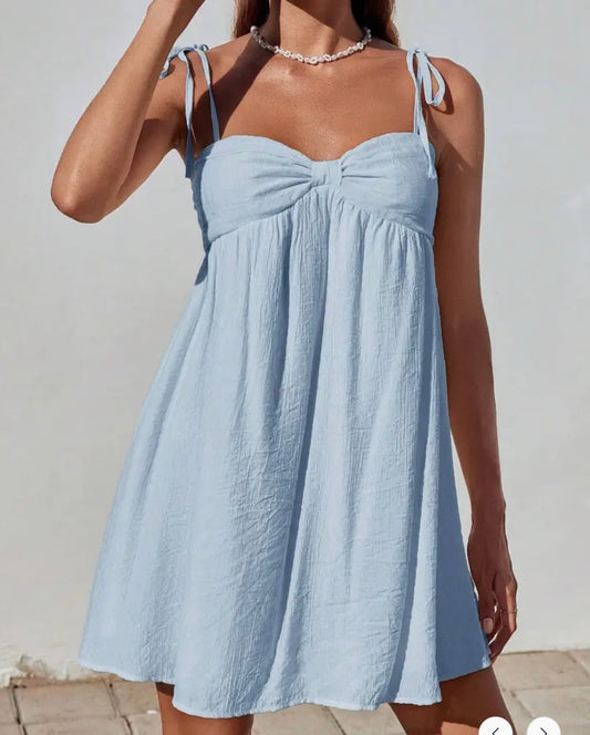 Light Blue Bowknot Babydoll Dress