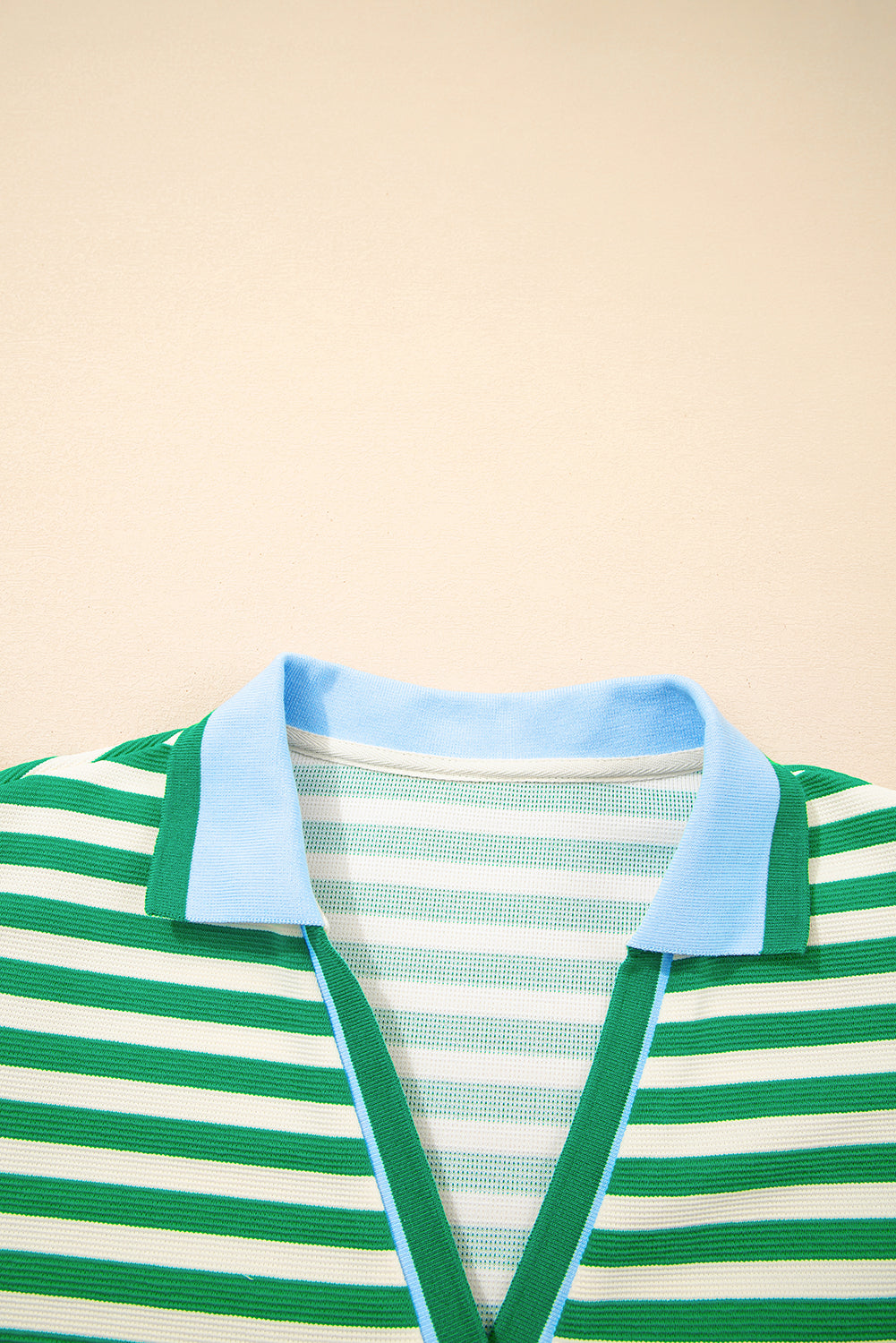 Green Stripe with Blue Contrast Collar Flutter Sleeve Dress