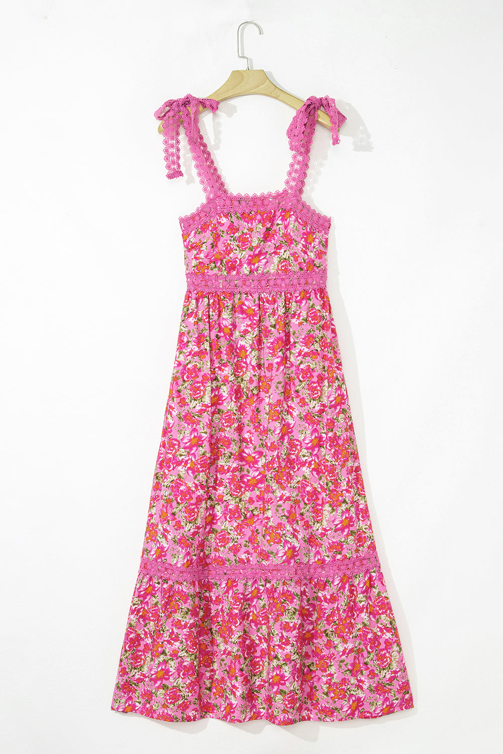 Rose Floral Lace Tied Strap Maxi Dress