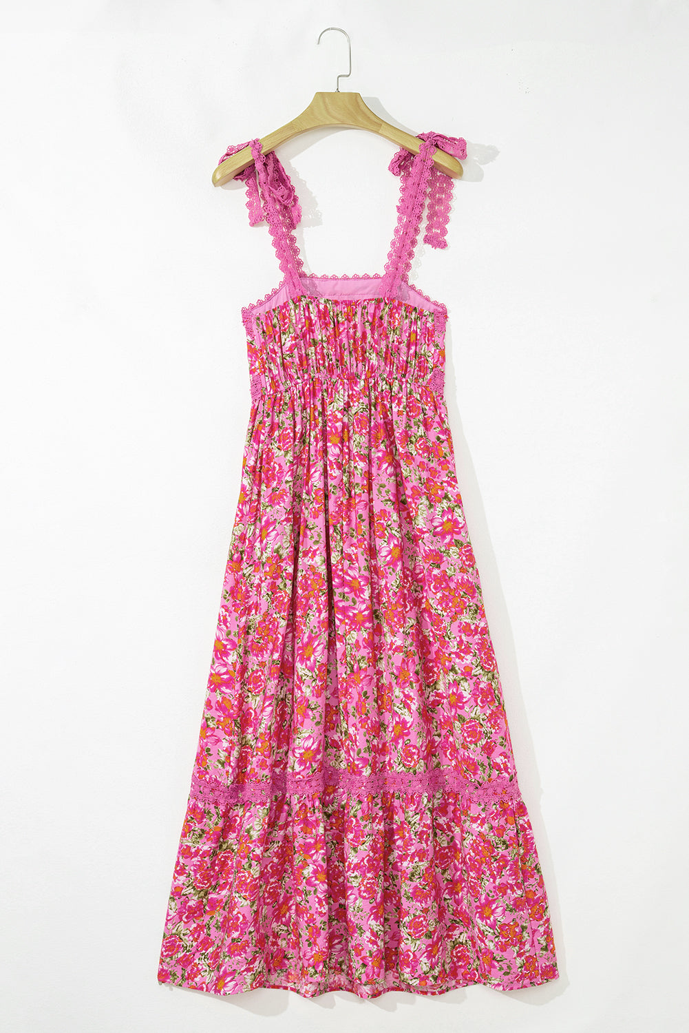 Rose Floral Lace Tied Strap Maxi Dress