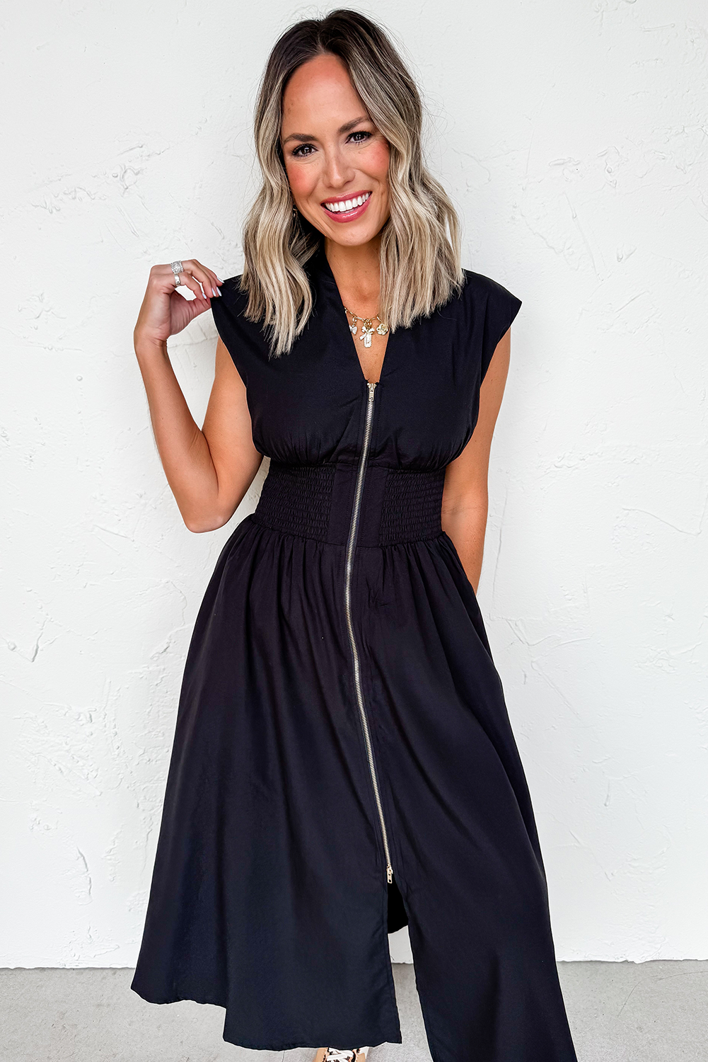Black Sleeveless Zipped Front Dress