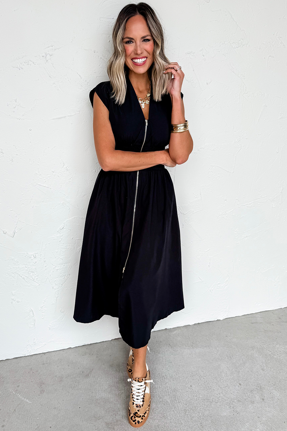 Black Sleeveless Zipped Front Dress
