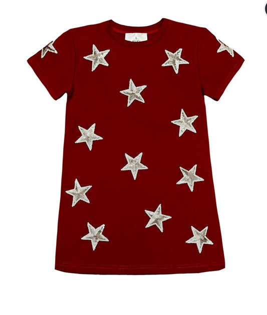 Belle Cher Maroon and Silver Star Dress