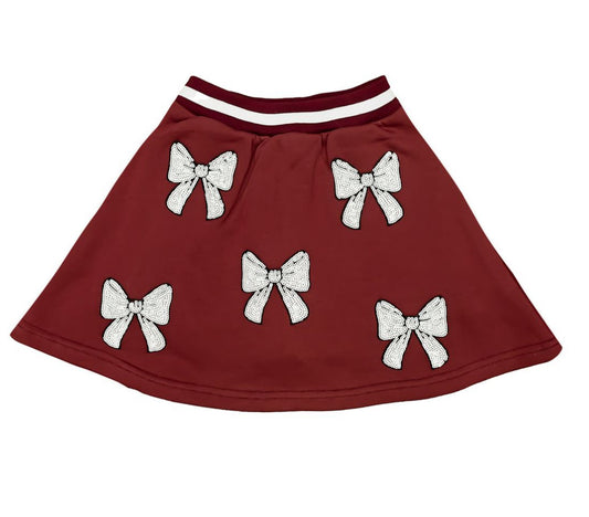 Belle Cher Maroon White Sequin Bows Skirt