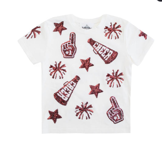 Belle Cher Maroon White Sequin Cheer Shirt