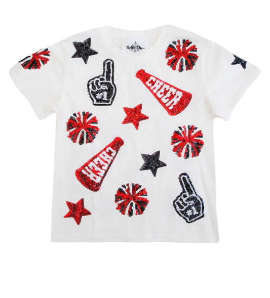 Belle Cher Red Black Sequin Cheer Shirt