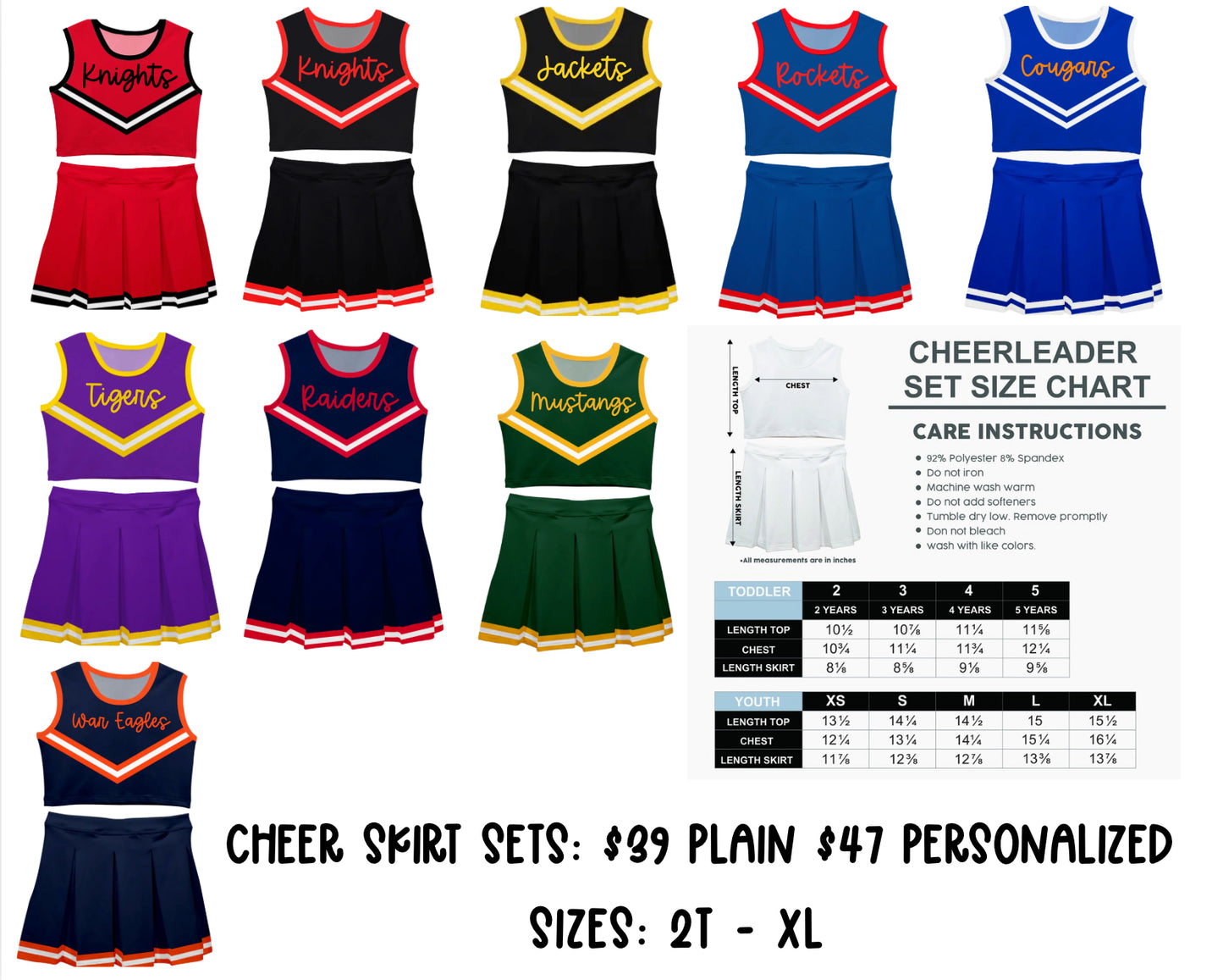 TODDLER Cheerleader SKIRT SET - Multiple Colors