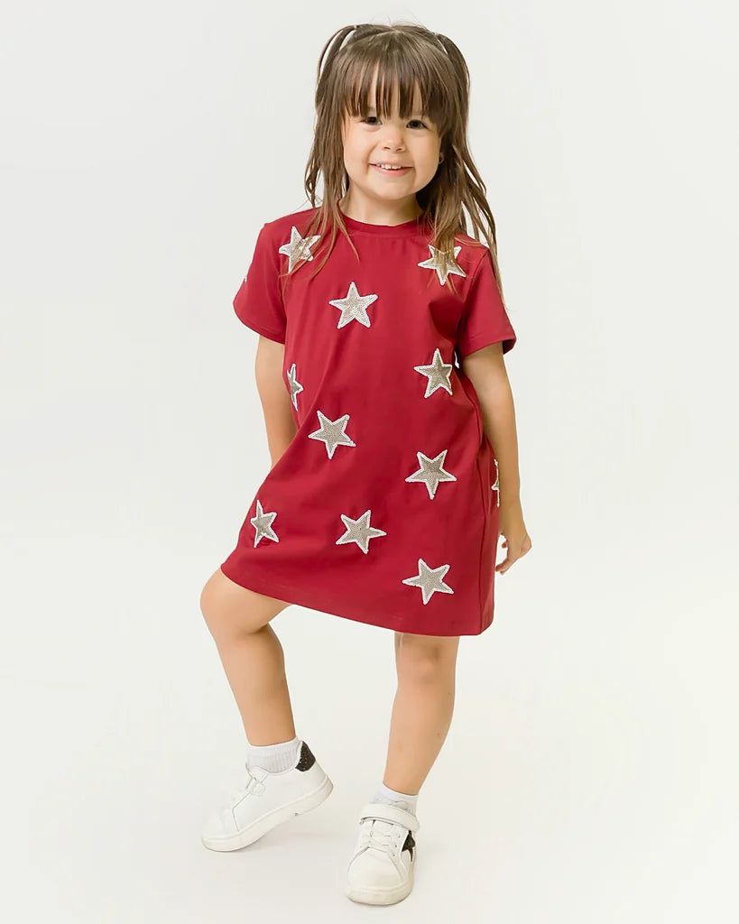 Belle Cher Maroon and Silver Star Dress