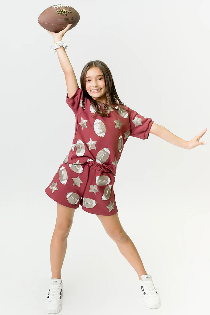 Belle Cher Maroon Sequin Football Top