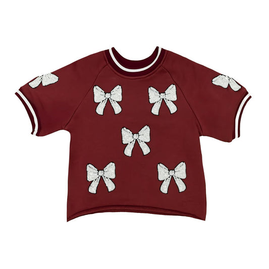 Belle Cher Maroon White Sequin Bows Top