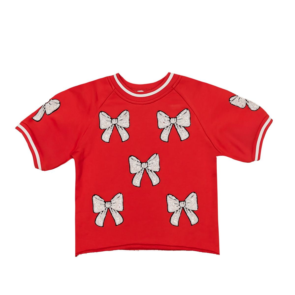 Belle Cher Red White Sequin Bows Top