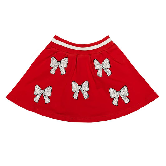 Belle Cher Red White Sequin Bows Skirt