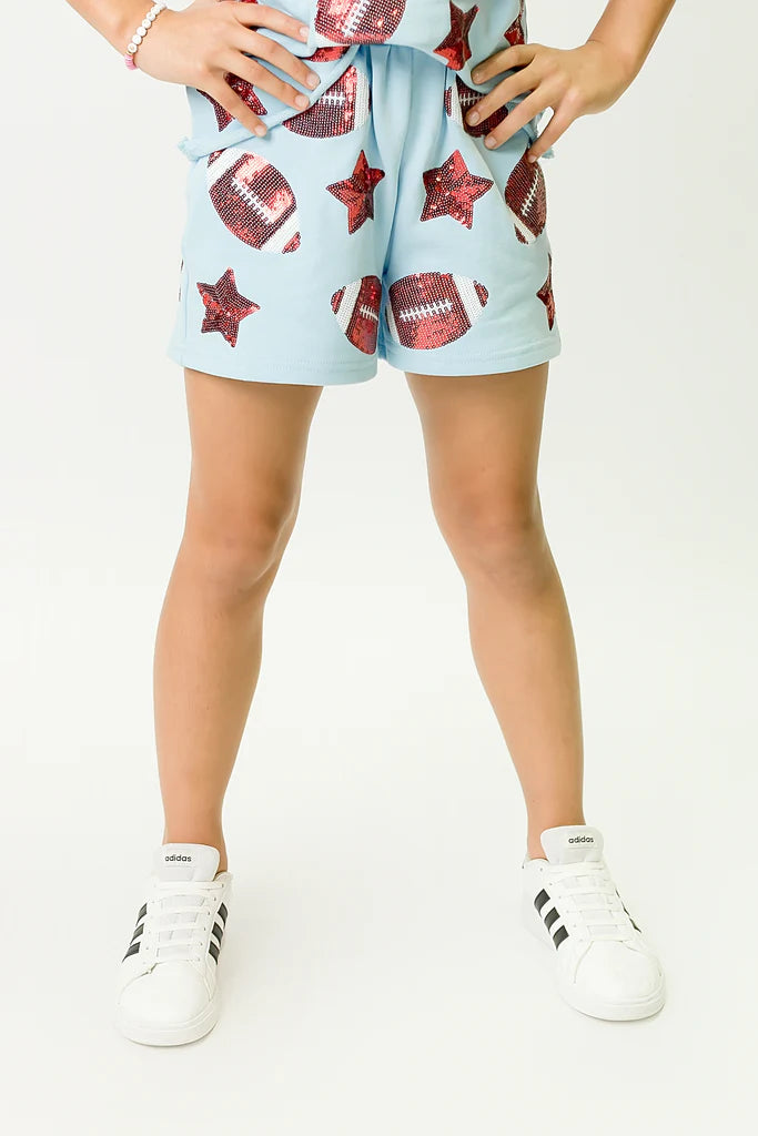 Belle Cher Powder Blue Sequin Football Shorts