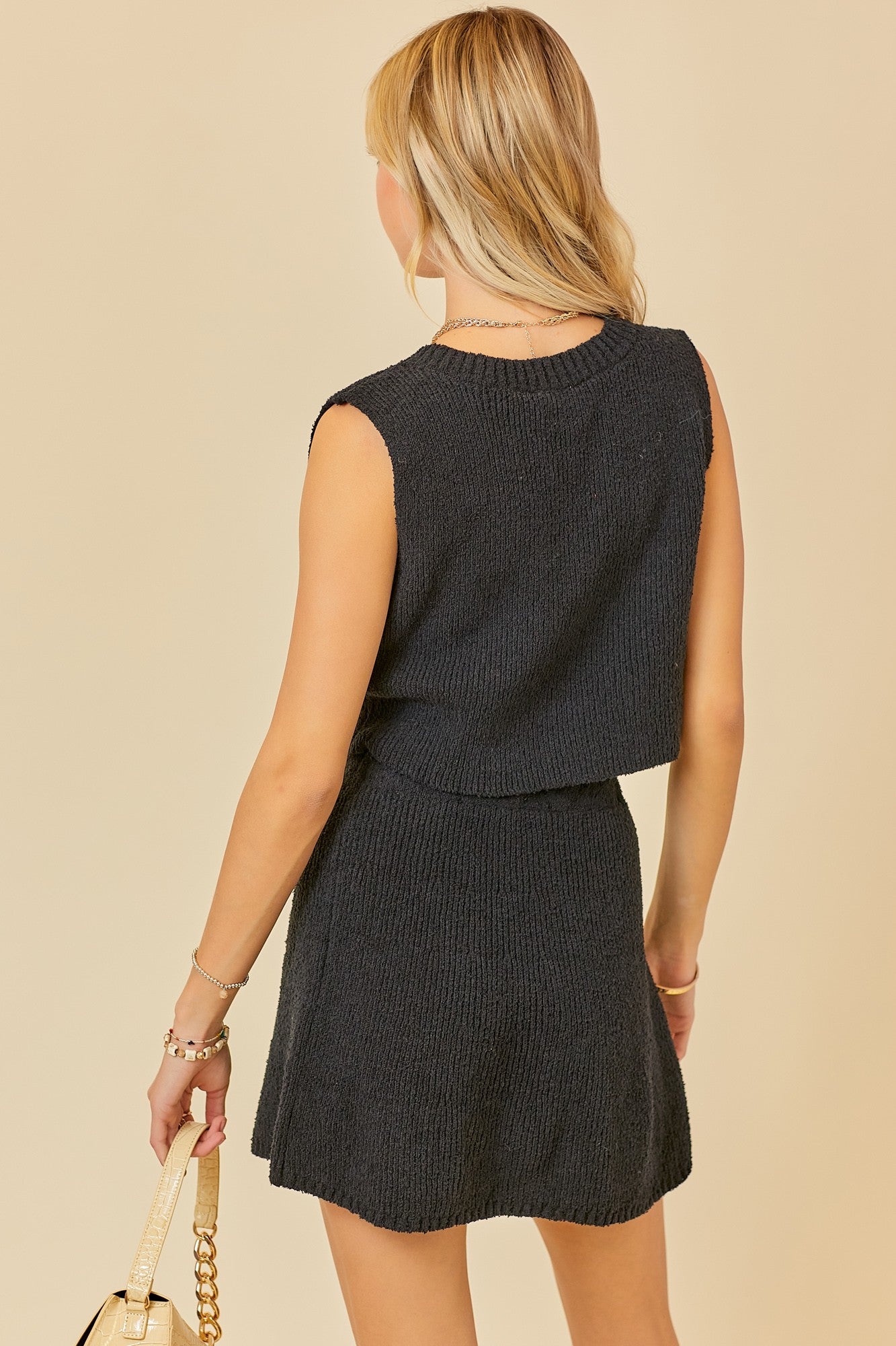 V-neck Cropped Top And Mini Skirt Sweater Set