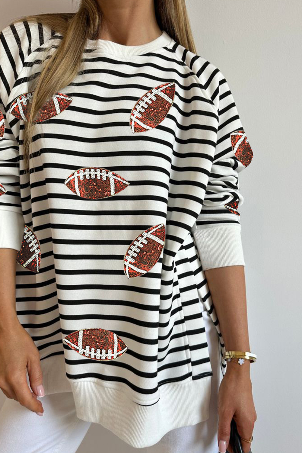 Black Stripe Sequin Football Sweatshirt