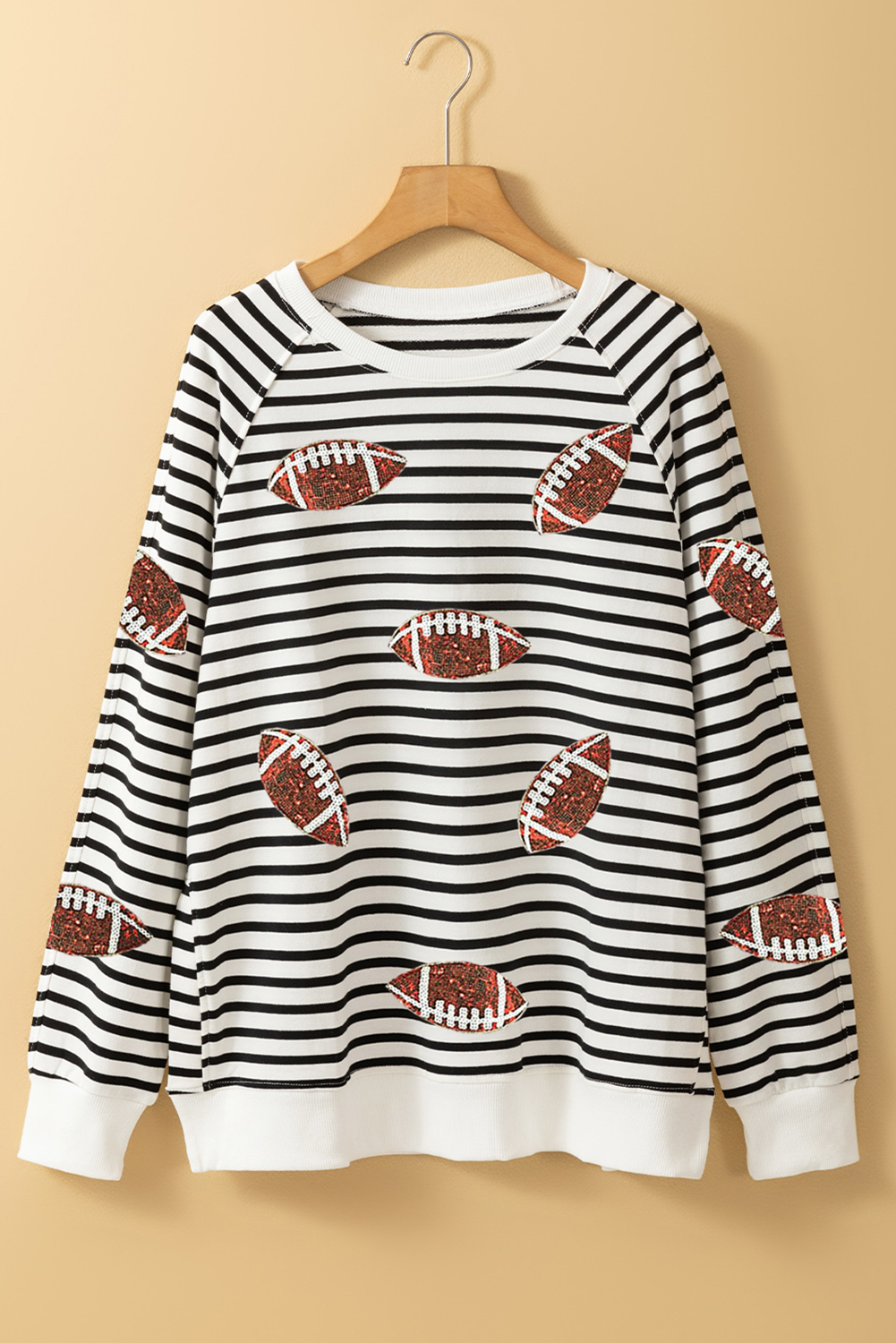 Black Stripe Sequin Football Sweatshirt