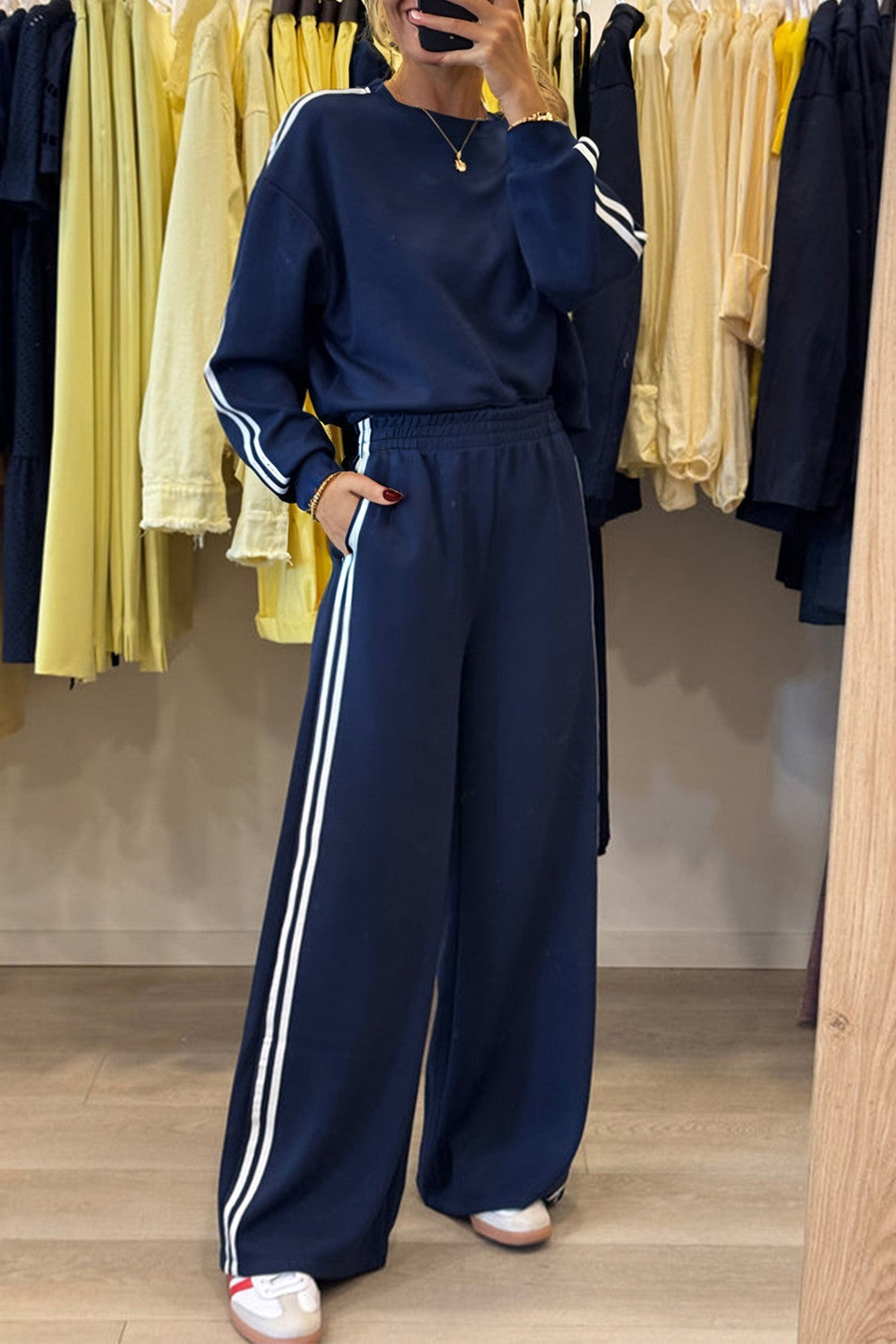 Varsity Striped Crewneck Sweatshirt and Pants set