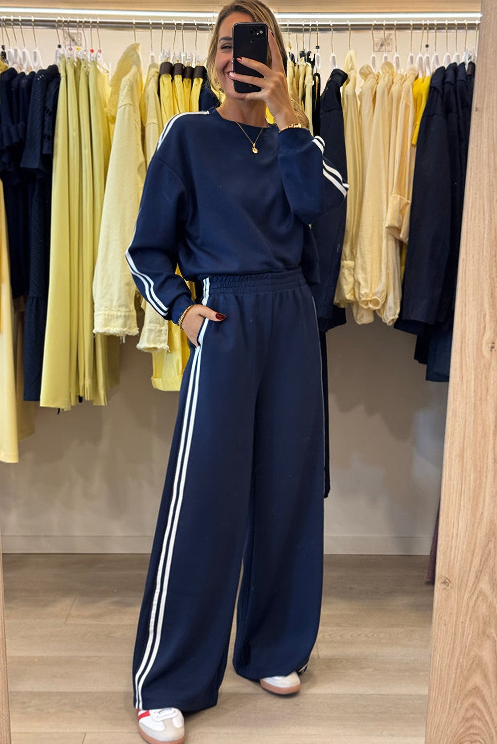 Varsity Striped Crewneck Sweatshirt and Pants set