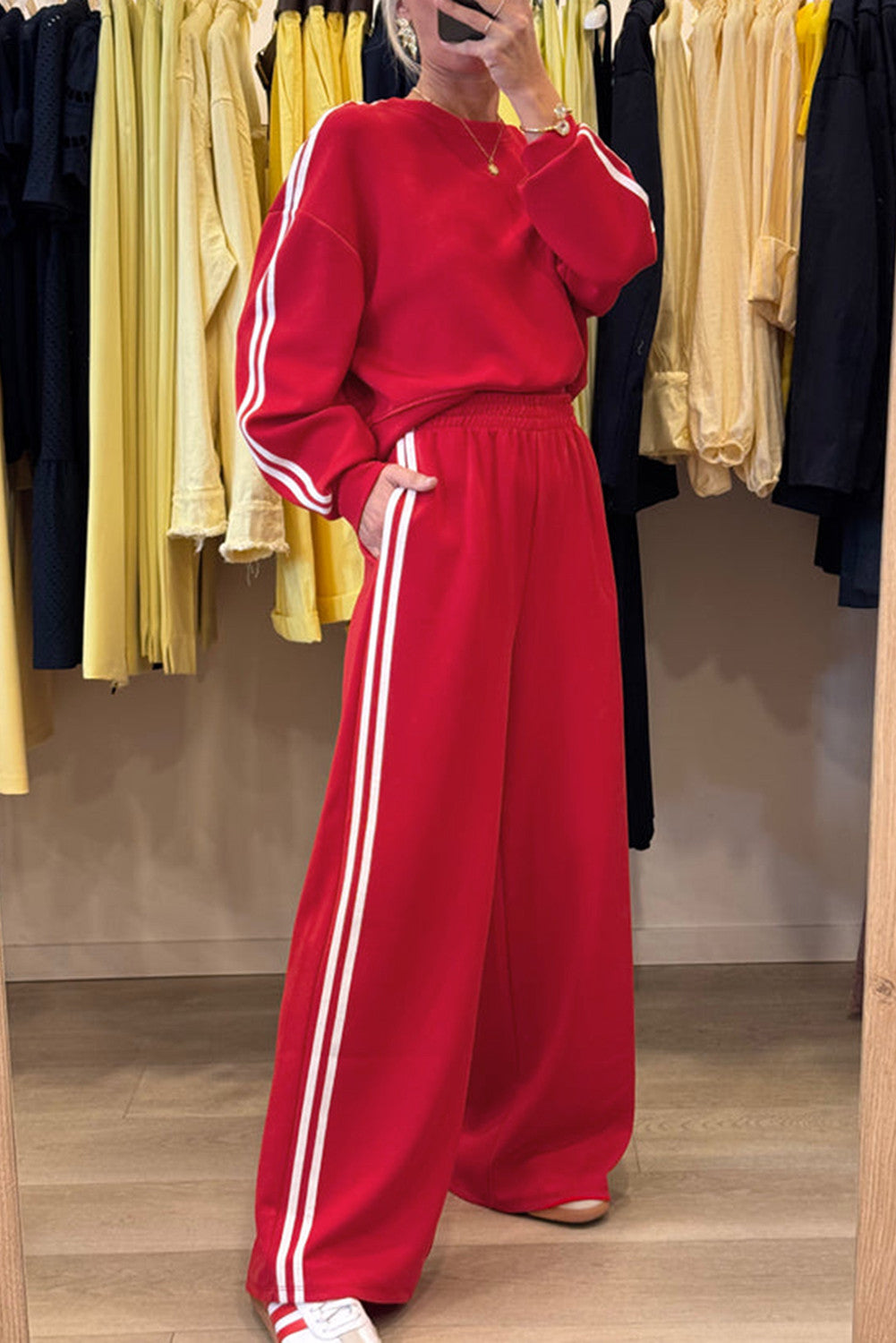 Varsity Striped Crewneck Sweatshirt and Pants set