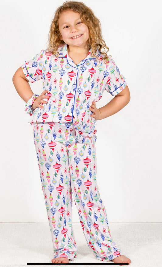 Little Girls White Ornament Pants Pajamas
